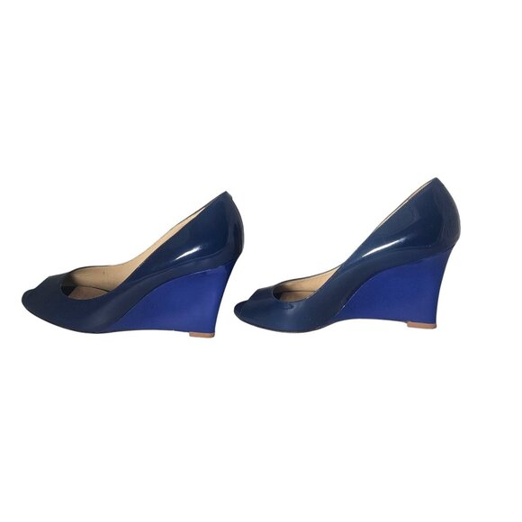 Jimmy Choo Womens Peep Toe Wedge Sandal Blue 39.5 QuietLuxury Old Money Minimali - Picture 9 of 15